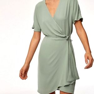 Aritzia Sage Green Wrap Mini Dress